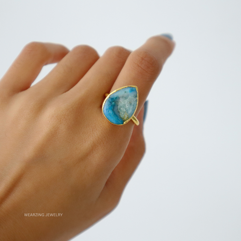 Blue Drop Druzy Ring