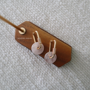 Rose Quartz Disc Hoops WearZing - Crystal Jewelry Store in India