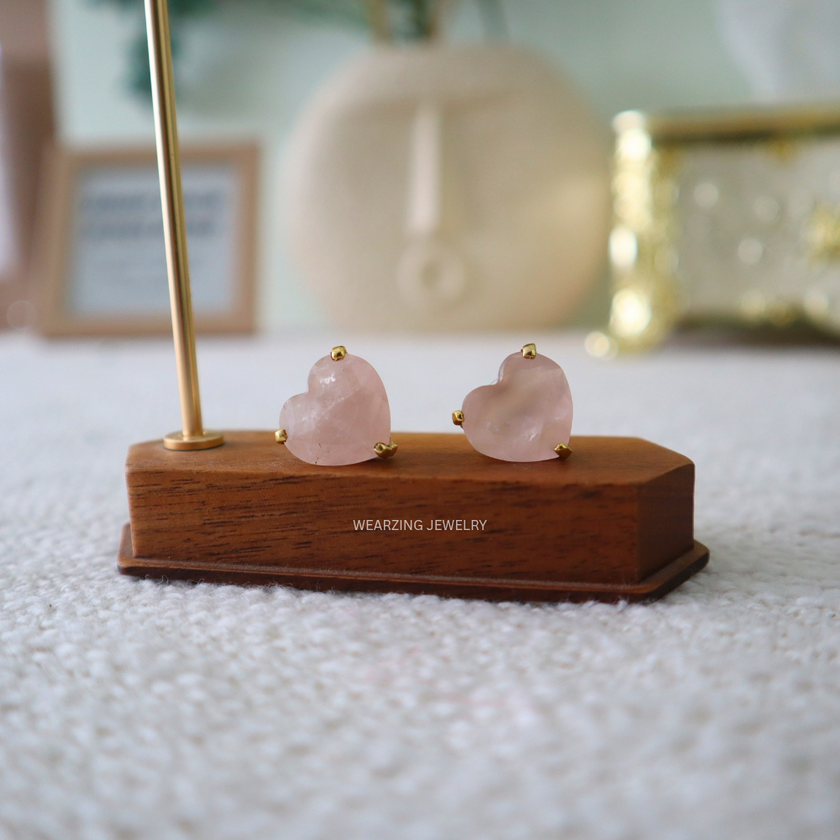 Rose Quartz Heart Studs WearZing - Crystal Jewelry Store in India