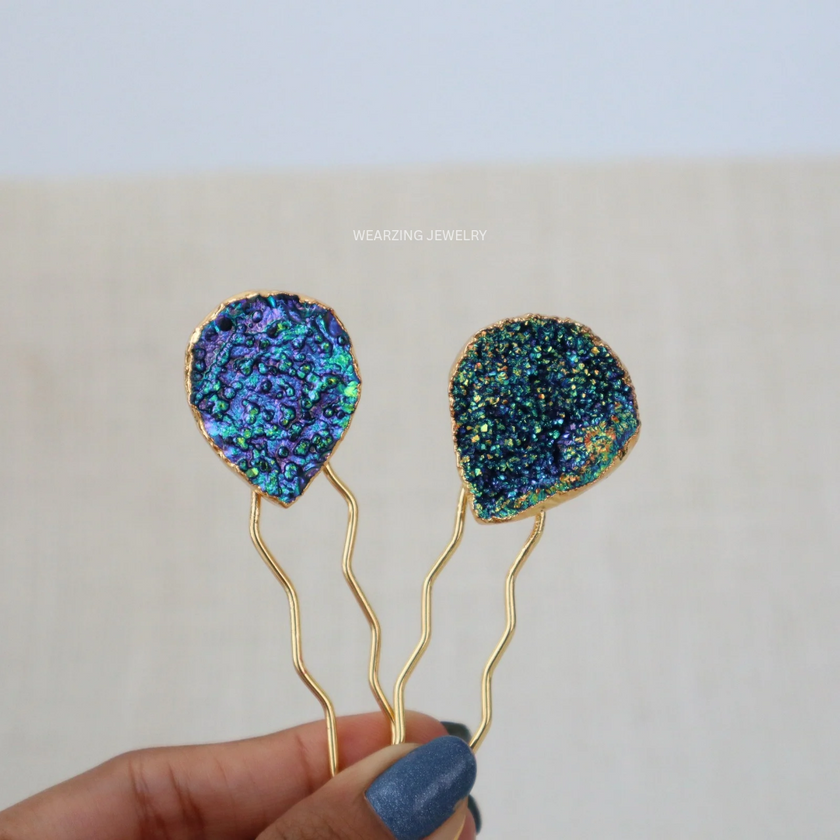 Titanium Crystal Hair Pin