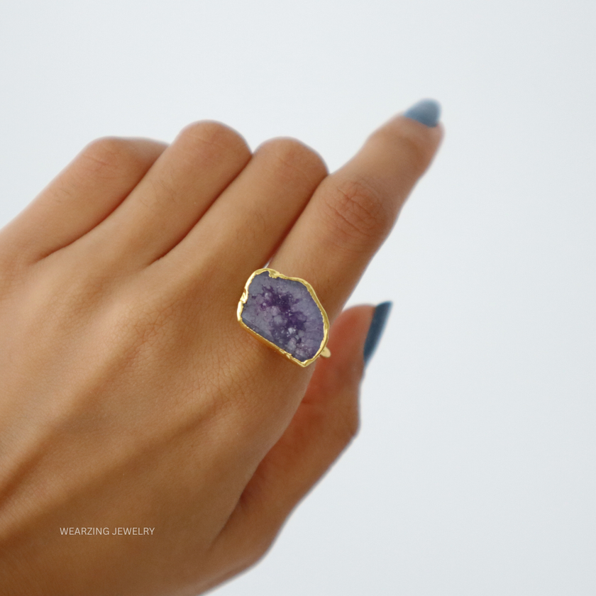 Purple Druzy Ring