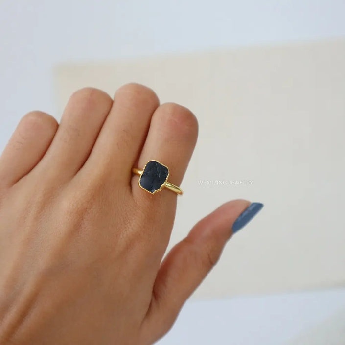 Black Tourmaline Crystal Ring WearZing - Crystal Jewelry Store in India