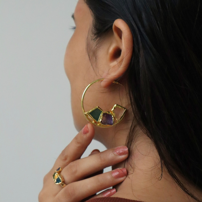 Raw Crystal Hoops