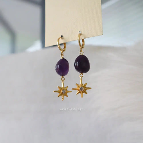 Amethyst Tumble Star Huggies WearZing - Crystal Jewelry Store in India