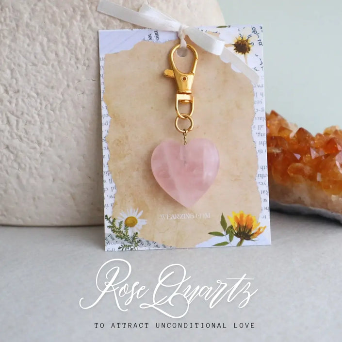 Rose Quartz Heart Throb Bagcharm WearZing - Crystal Jewelry Store in India