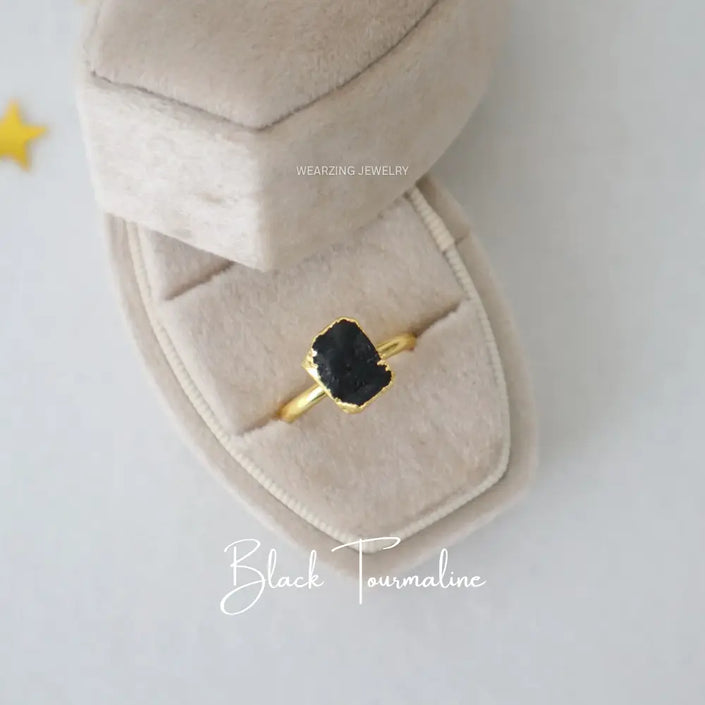 Black Tourmaline Crystal Ring WearZing - Crystal Jewelry Store in India