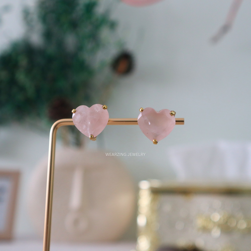 Rose Quartz Heart Studs WearZing - Crystal Jewelry Store in India