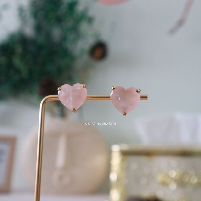 Rose Quartz Heart Studs WearZing - Crystal Jewelry Store in India