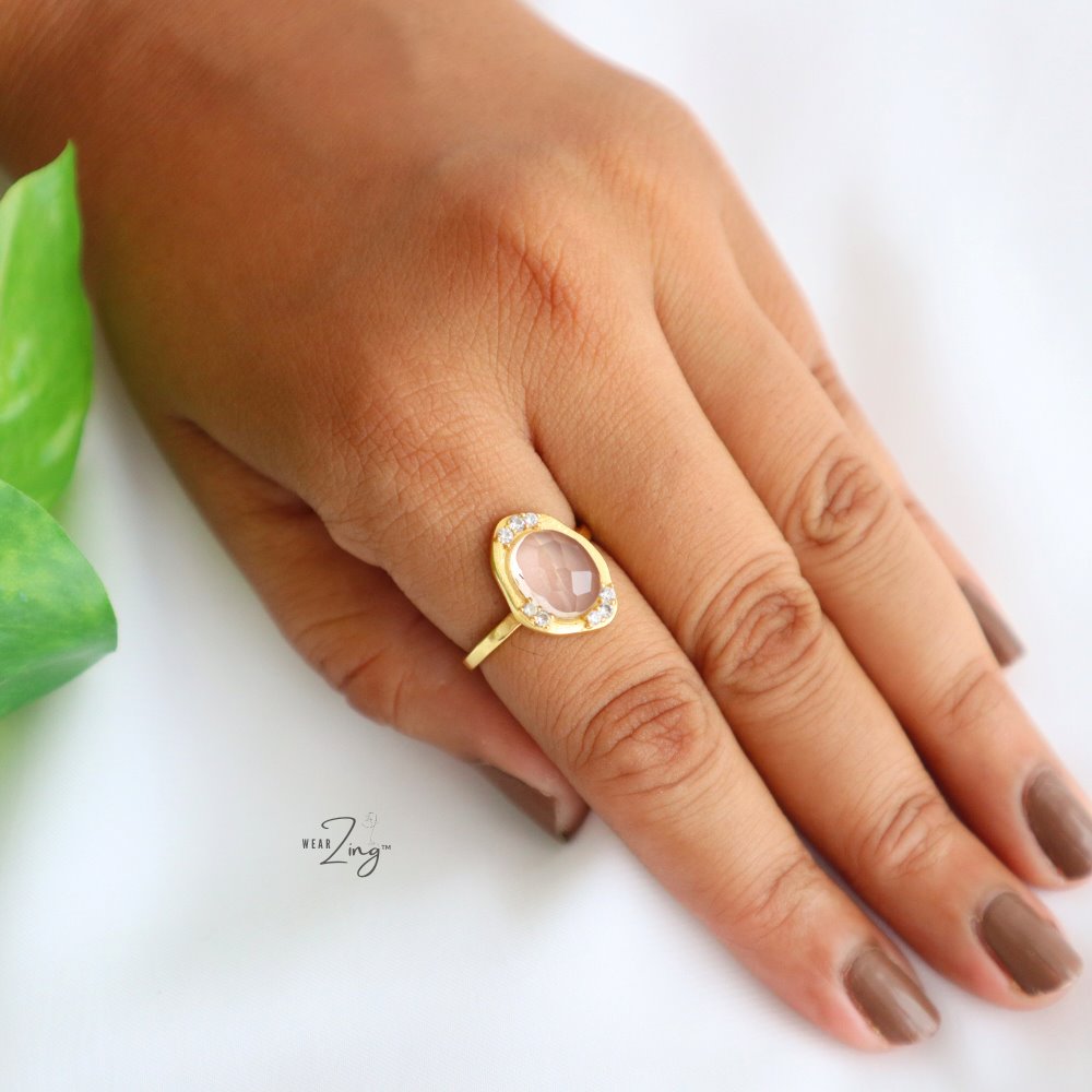 Rose Quartz Dine Ring (with CZ) WearZing 