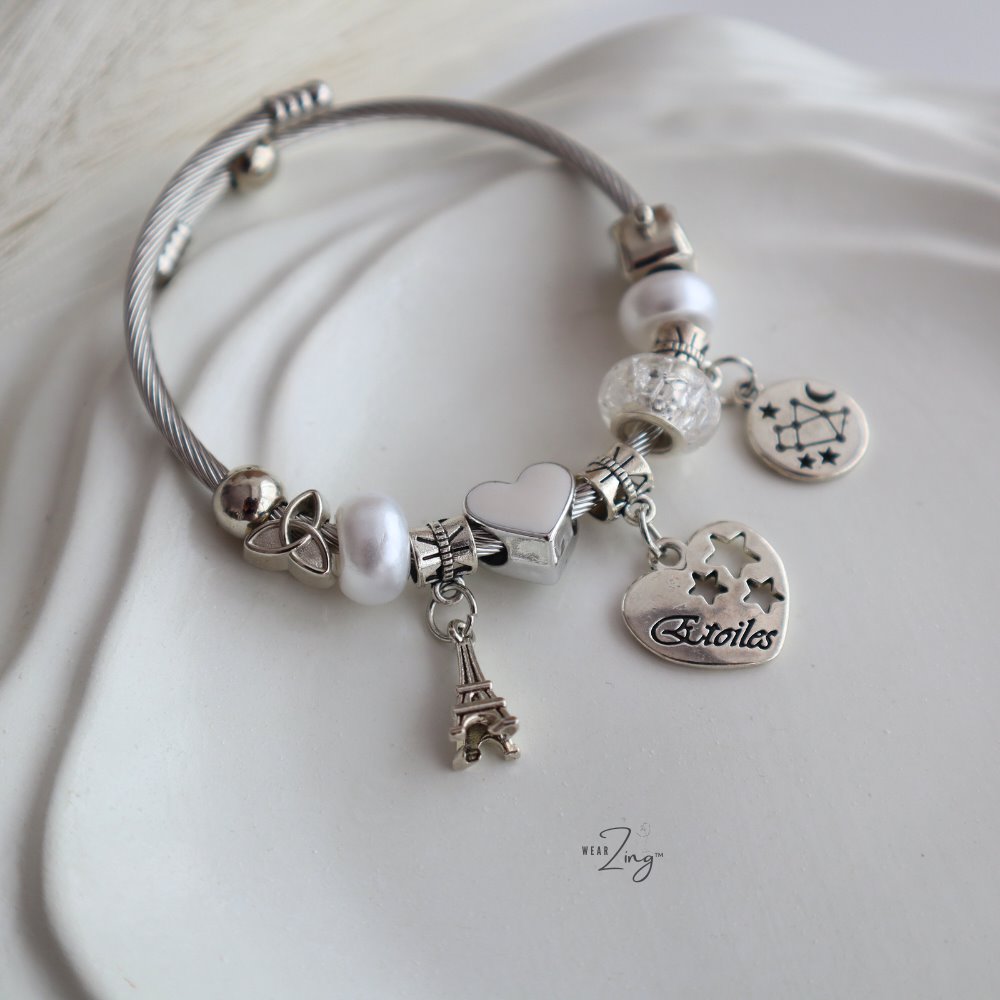 Silver Dip Charm Bracelet - White WearZing 