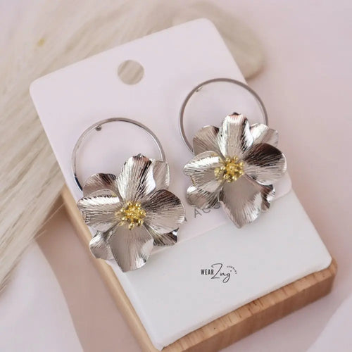 Silver Flower Drops WearZing - Crystal Jewelry Store in India