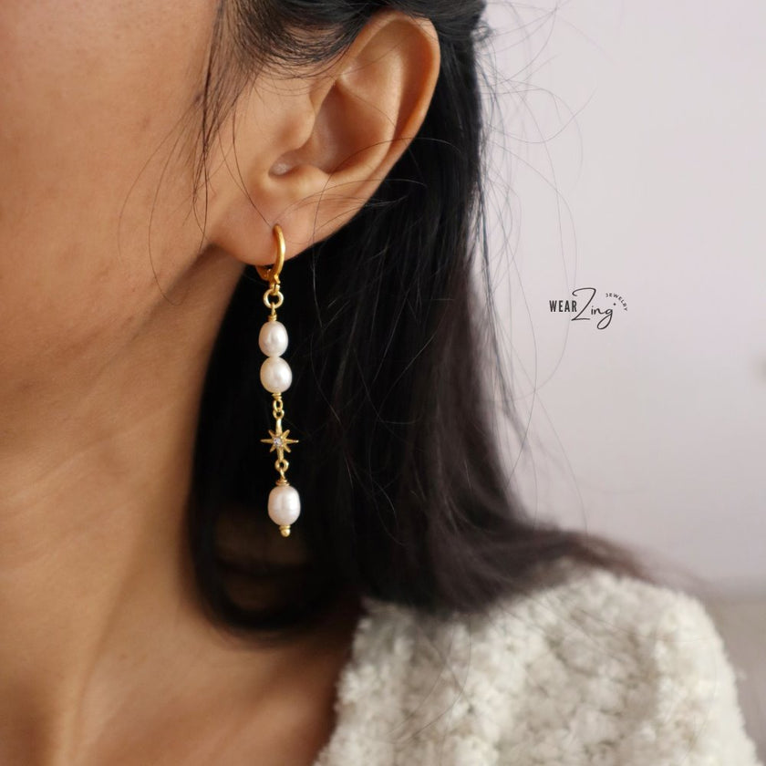 Starry Pearl Danglers WearZing 