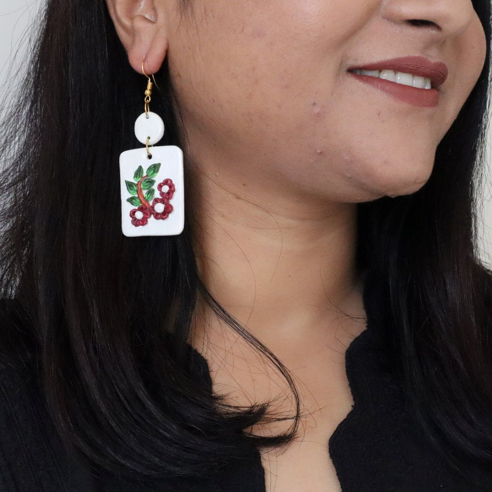 Flower Clay Earrings WearZing Rectangular 