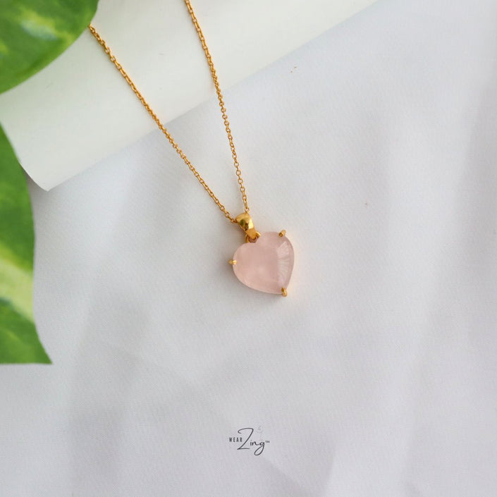 Love Story Gem Pendant Rose Quartz Gold 
