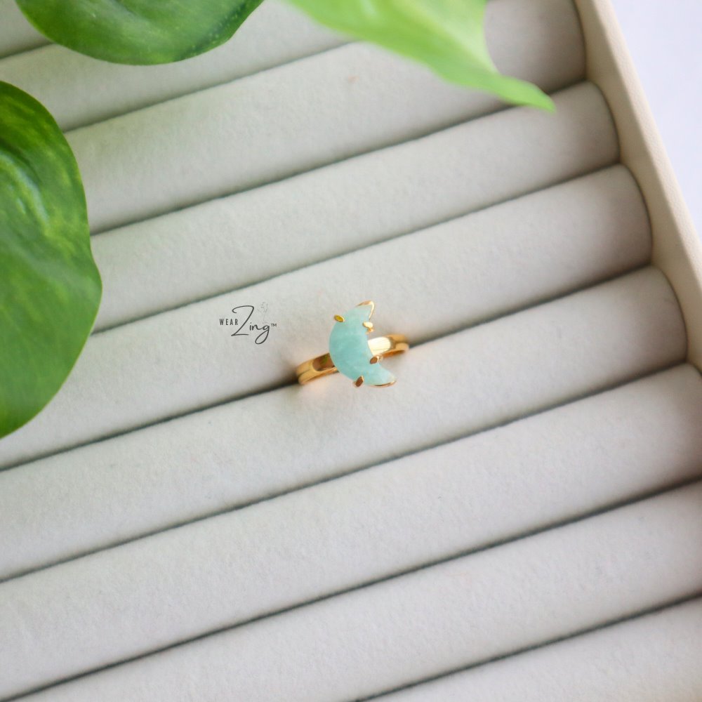 Minimal Moon Ring WearZing Amazonite 