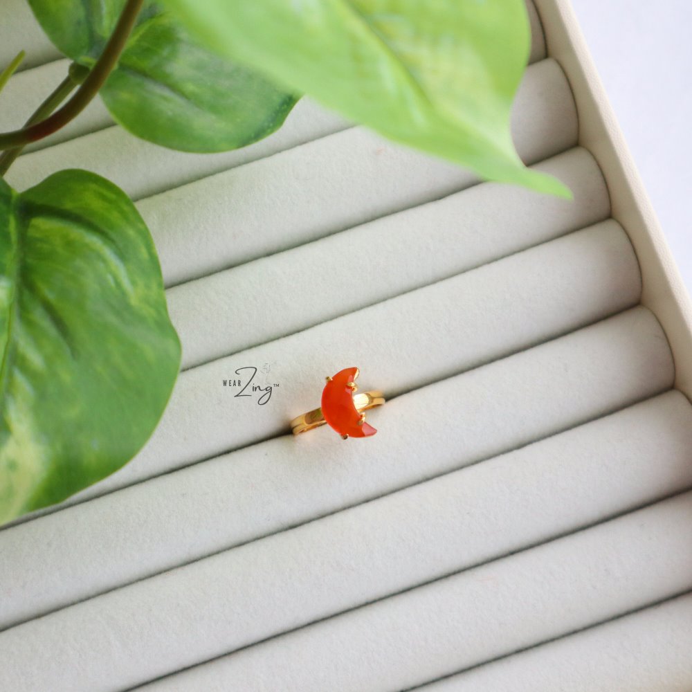 Minimal Moon Ring WearZing Carnelian 