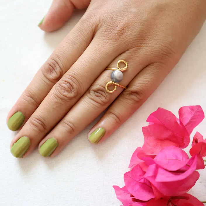 Grey Single Bead Ring WearZing - Crystal Jewelry Store in India