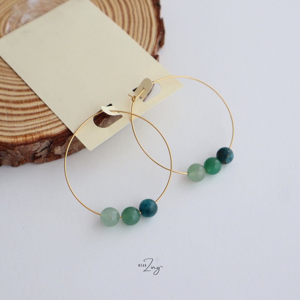 Multi Bead Hoops Jewelry WearZing Green Dew (Gold) 