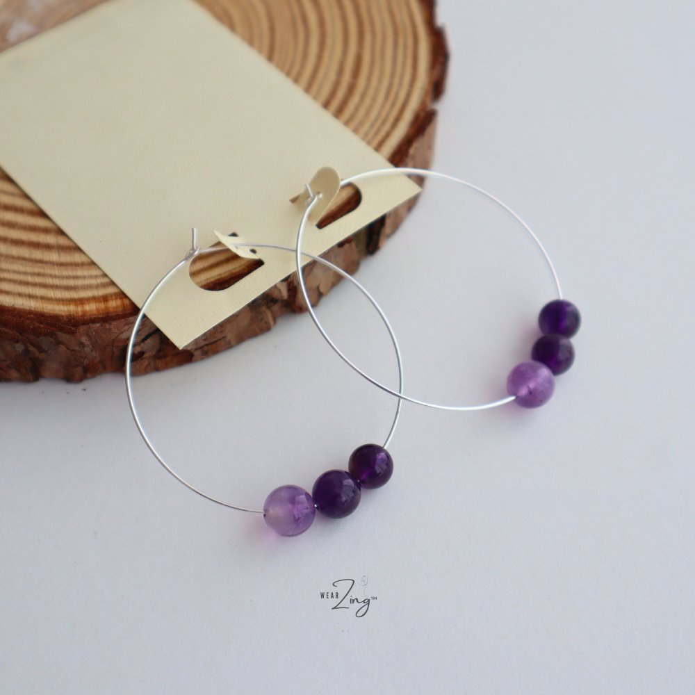 Multi Bead Hoops Jewelry WearZing Purple Light (Silver) 