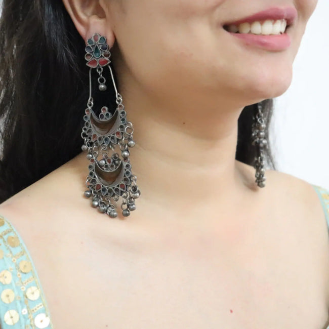 Oxidized Black Metal Double Danglers 1 WearZing - Crystal Jewelry Store in India