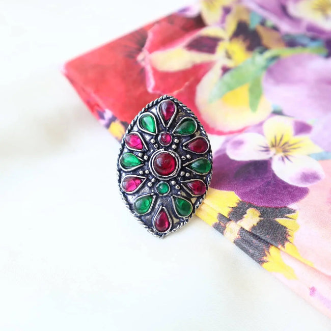 Oxidized Black Metal Shield Ring 4 WearZing - Crystal Jewelry Store in India