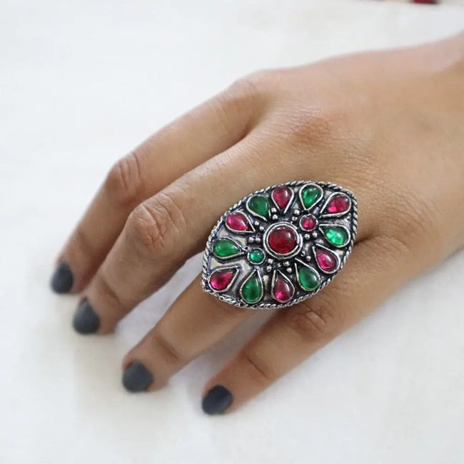 Oxidized Black Metal Shield Ring 4 WearZing - Crystal Jewelry Store in India