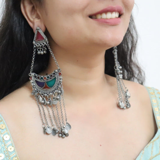 Oxidized Long Boat Earrings WearZing 