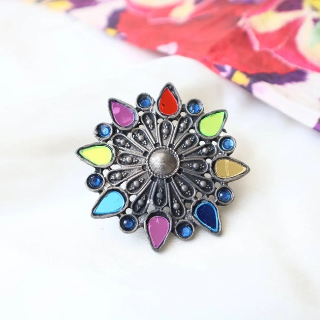 Oxidized Multi Flower Ring 3 WearZing - Crystal Jewelry Store in India