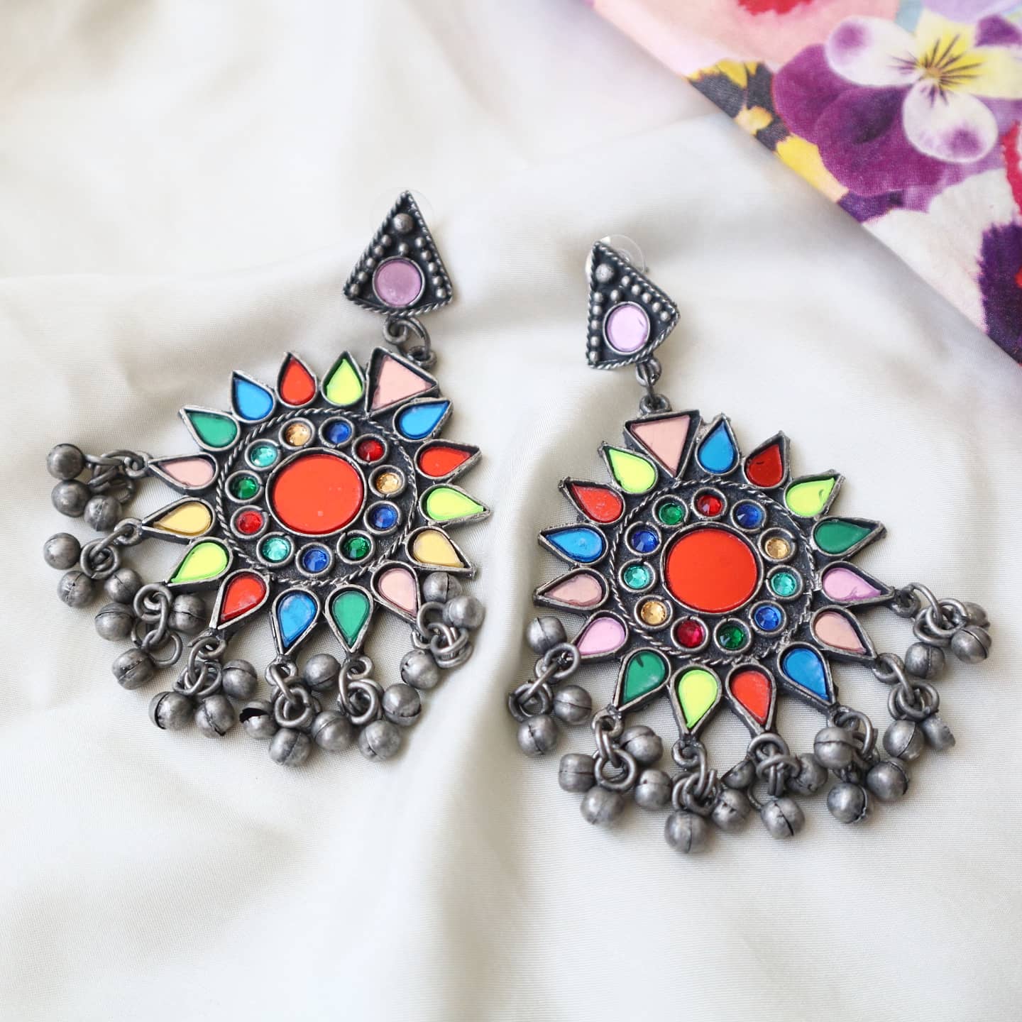 Oxidized Multicolor Flower Earrings WearZing 