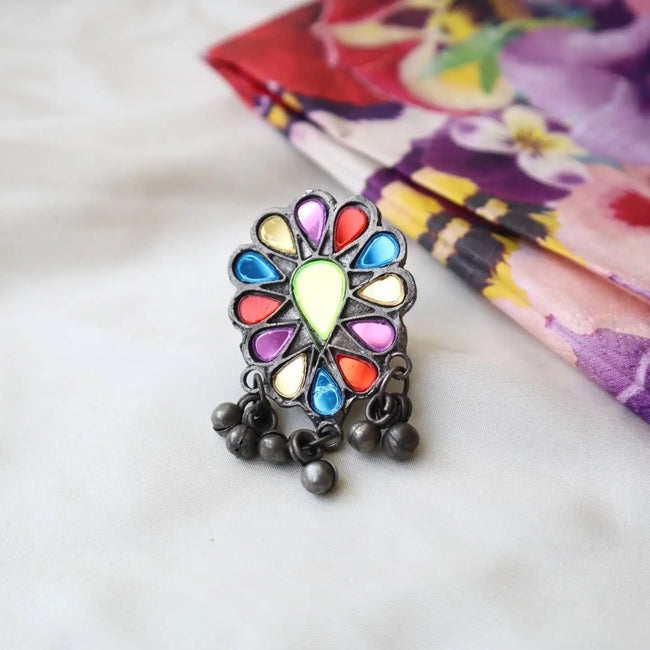 Oxidized Multicolor Ghungru Ring 1 WearZing - Crystal Jewelry Store in India