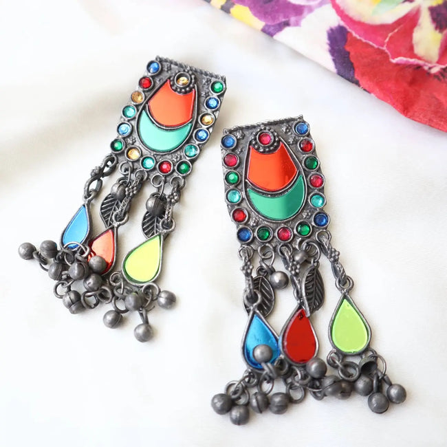 Oxidized Multicolor Rect Earrings 6 WearZing - Crystal Jewelry Store in India