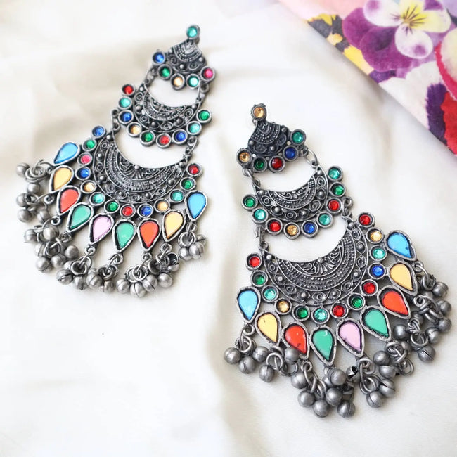 Oxidized Multicolor Statement Earrings 2 WearZing - Crystal Jewelry Store in India
