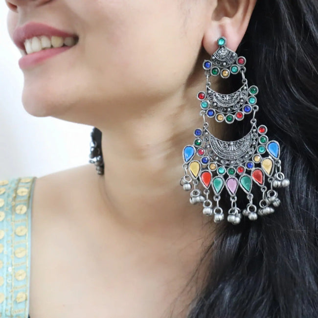 Oxidized Multicolor Statement Earrings 2 WearZing - Crystal Jewelry Store in India