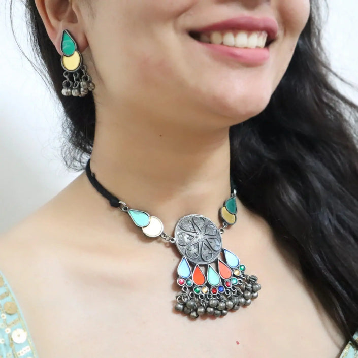 Oxidized Neckpiece Set 4 WearZing - Crystal Jewelry Store in India
