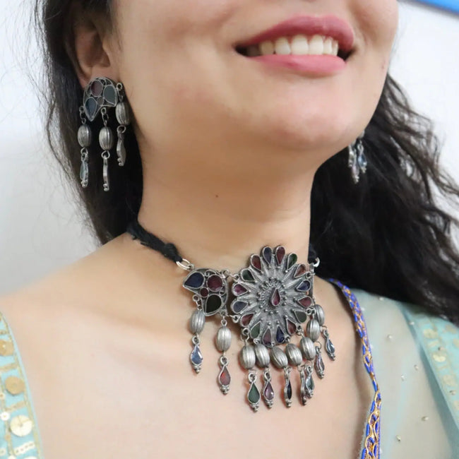 Oxidized Neckpiece Set 6 WearZing - Crystal Jewelry Store in India