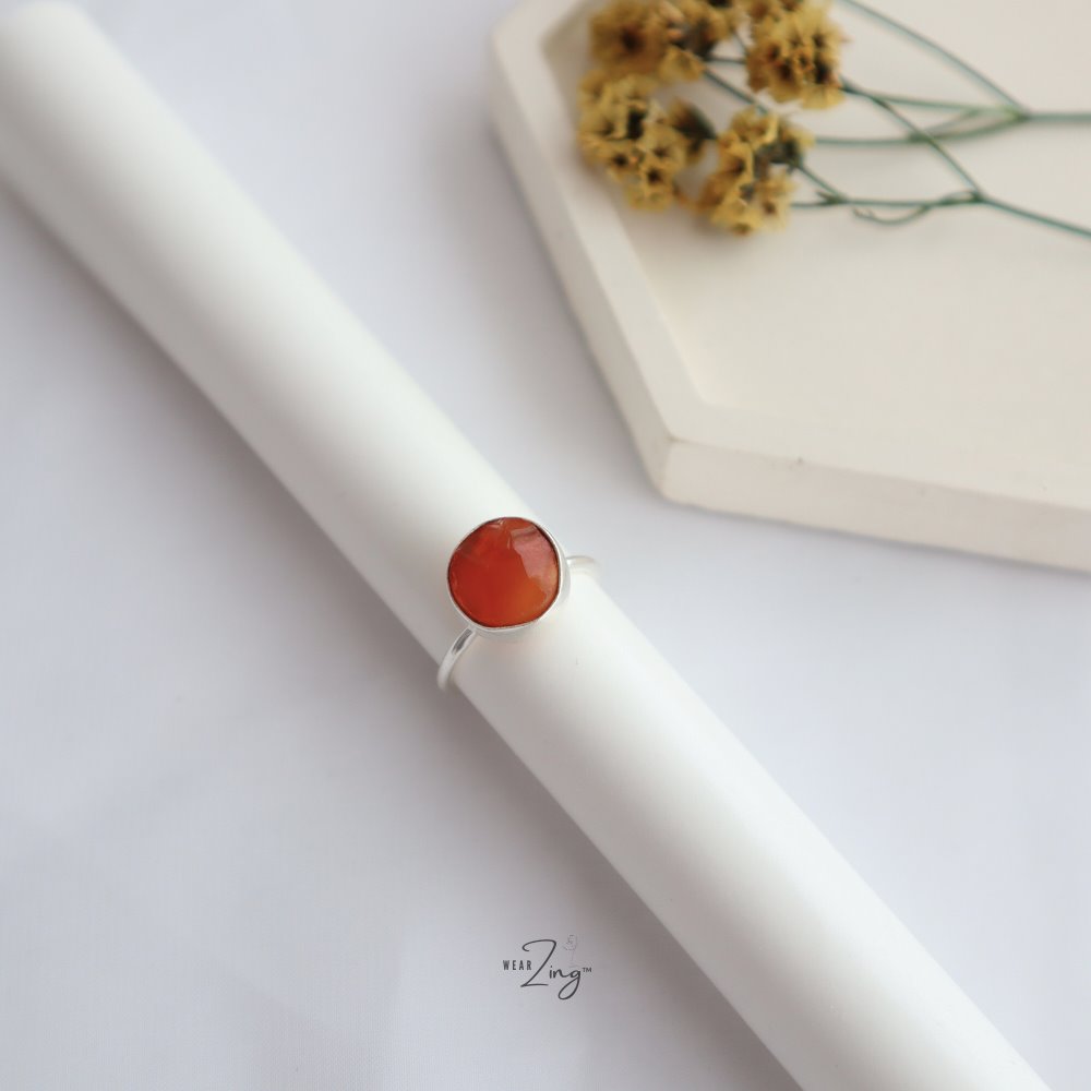 Round Crystal Ring WearZing Carnelian Silver 