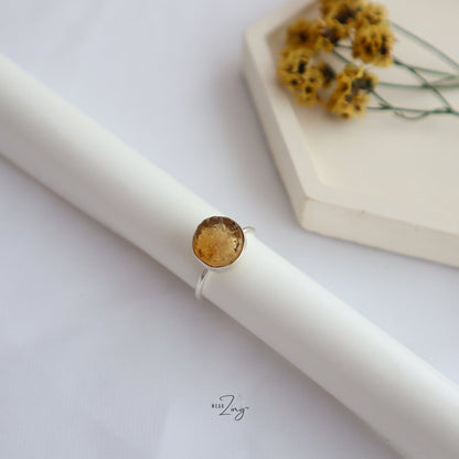 Round Crystal Ring WearZing Citrine Silver 