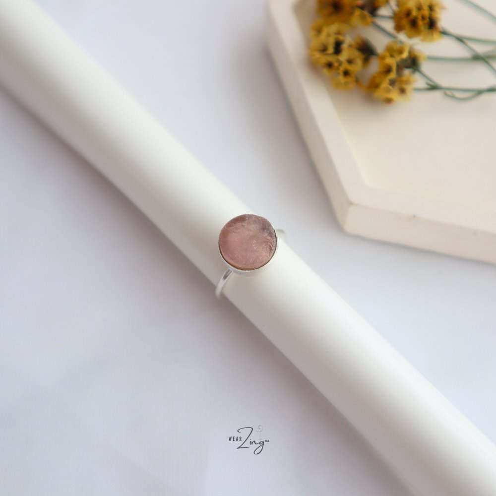 Round Crystal Ring WearZing Rose Quartz Silver 