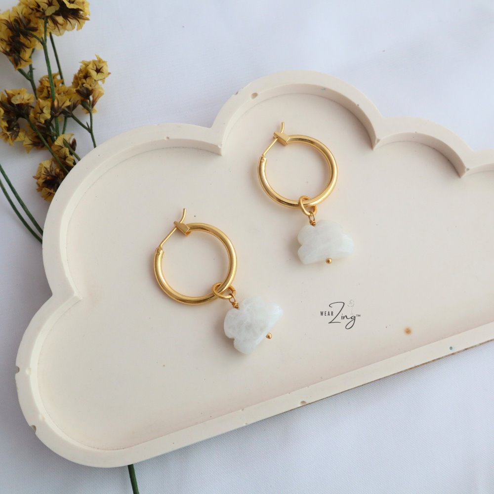 Sky Cloud Gem Hoops WearZing Moonstone Gold 