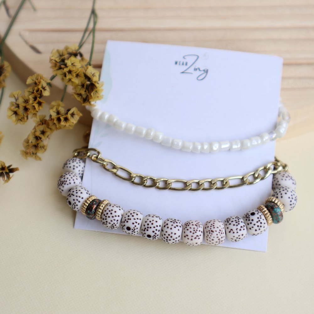 White Beads Bracelet - Set of 3 WearZing 