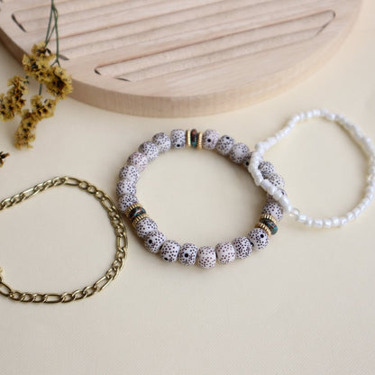 White Beads Bracelet - Set of 3 WearZing 